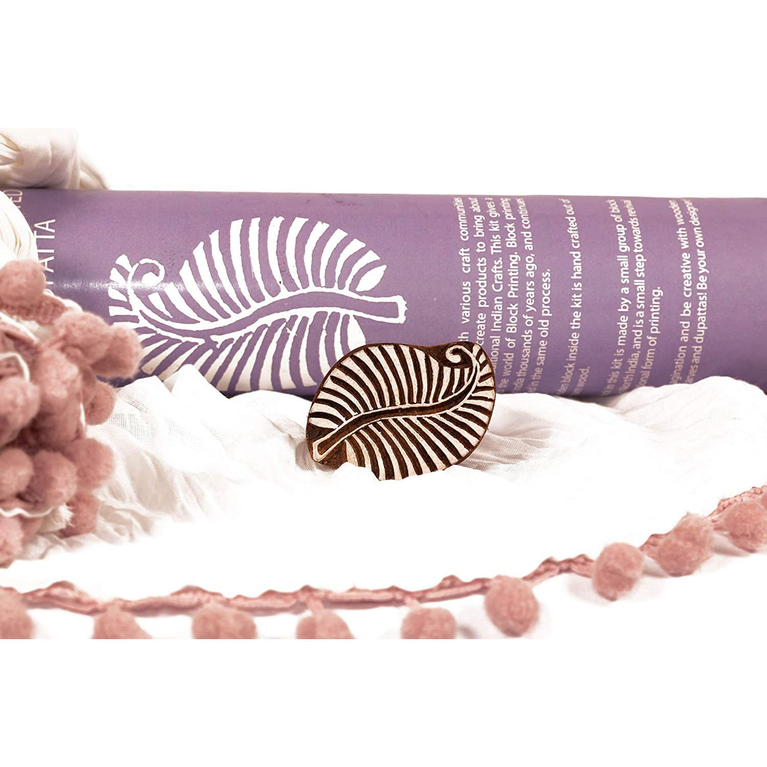 POTLI DIY Craft Kit (forAll Ages) Block Print Your Own Dupatta - Leaf Design ( Lavender)