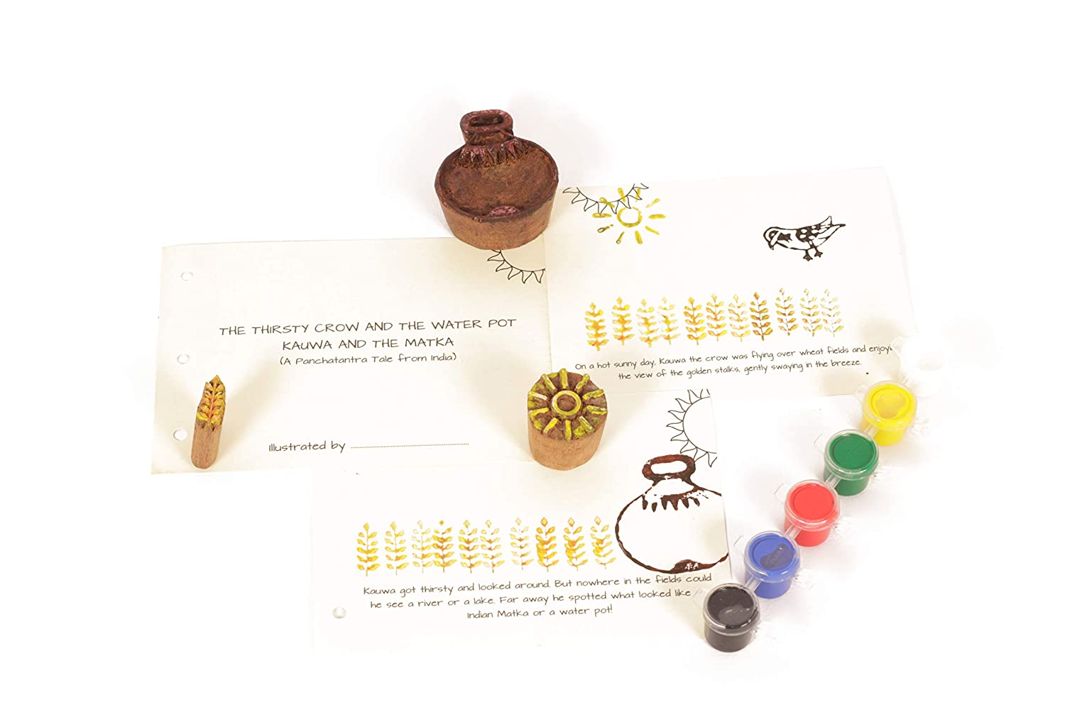 POTLI Handmade Wooden Block Print DIY Craft Kit - Panchtantra Story Book - (Thirsty Crow) ( 5 Years +)