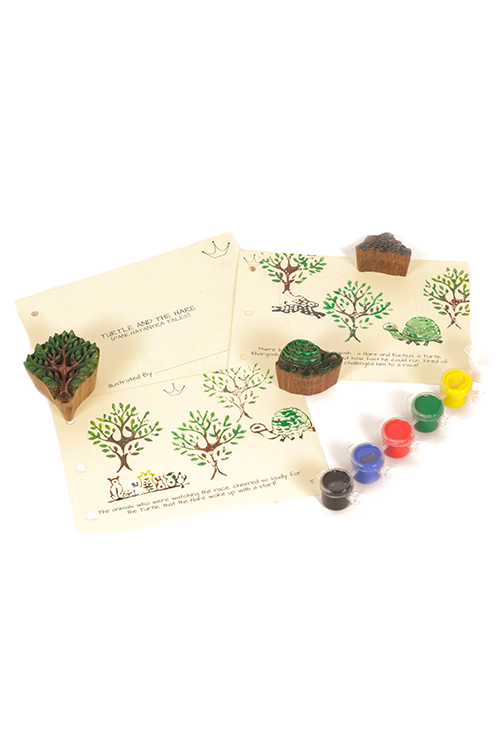 POTLI Handmade Wooden Block Print DIY Craft Kit - Panchtantra Story Book -Tortoise and The Hare ( 5 Years +)