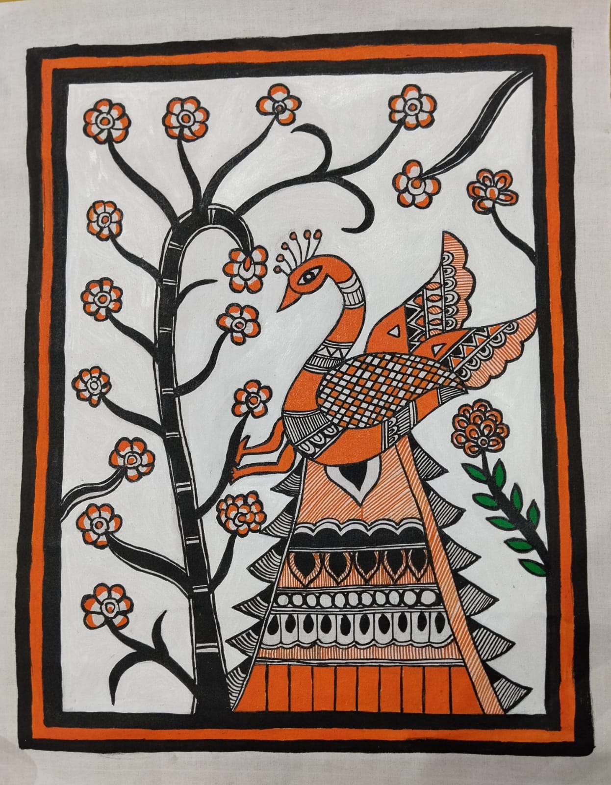 Peacock on Blooming Branch – Madhubani Painting