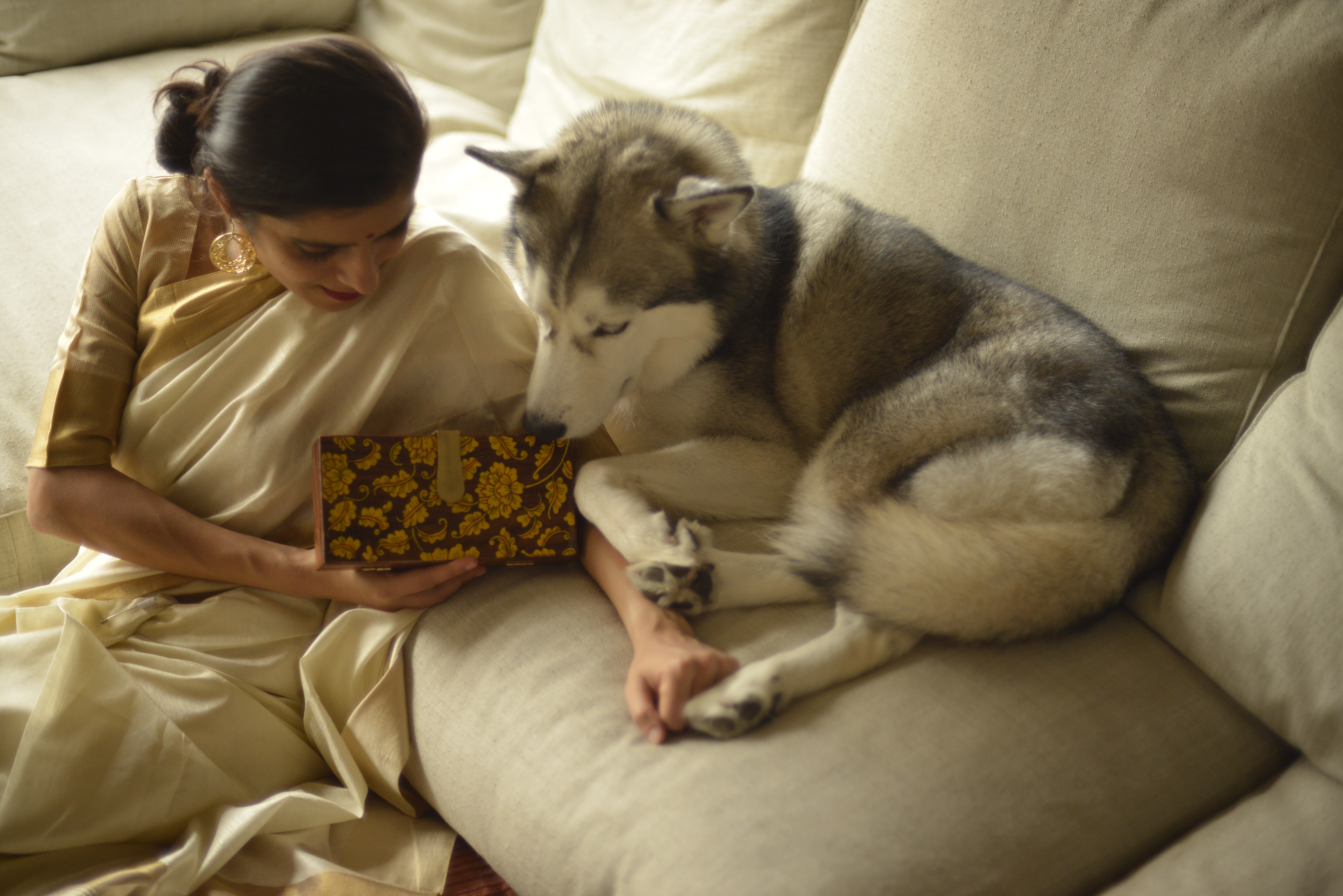 YELLOW FLOWERS, RECTANGLE WOOD CLUTCH