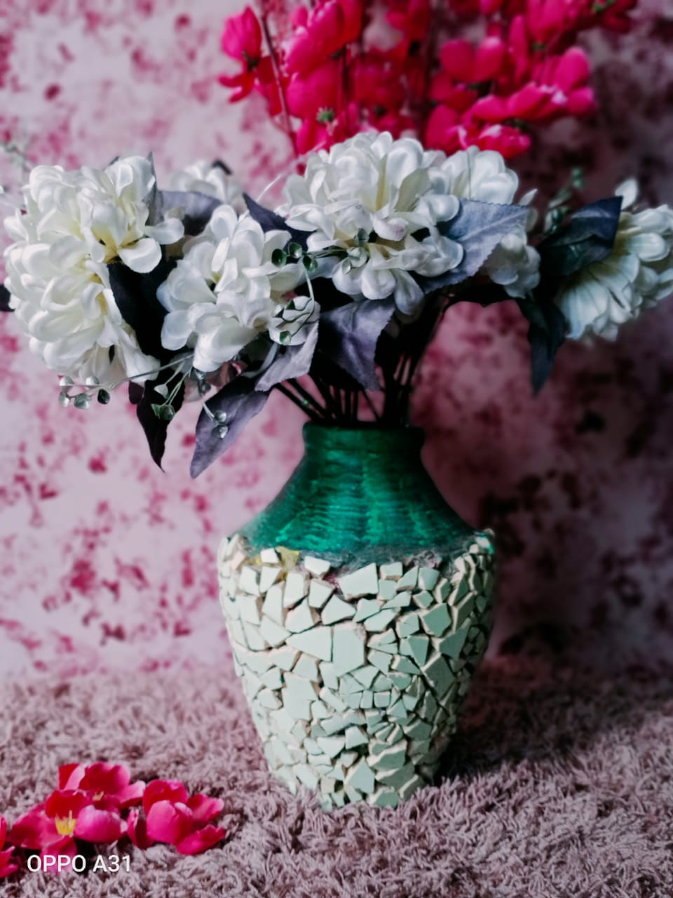 embellished with  tile piece living  room  and home decorative round shaped flower terracotta vase .